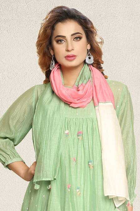 Buy Falguni.Foram Green Inner Slip Zari Butti Mal, Kurta , Scarf Set Online at Aza Fashions Buy_Falguni.Foram_Green Inner Slip Zari Butti Mal, Kurta , Scarf Set _Online_at_Aza_Fashions