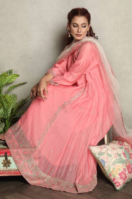 Buy_Falguni.Foram_Pink Inner Slip Mal, Kurta , Pant And Anarkali Set _Online_at_Aza_Fashions