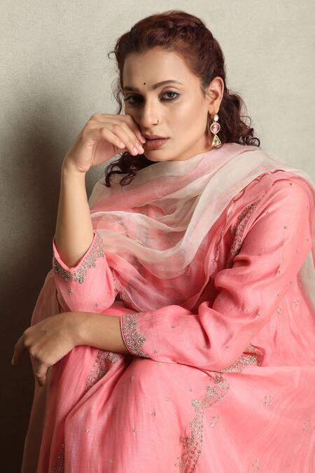 Shop_Falguni.Foram_Pink Inner Slip Mal, Kurta , Pant And Anarkali Set _Online_at_Aza_Fashions