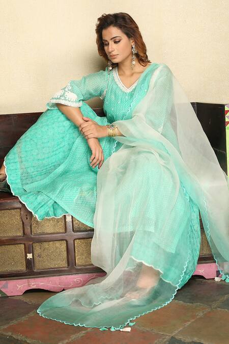 Falguni.Foram_Green Inner Slip Mal, Kurta , Sharara And Set _Online_at_Aza_Fashions