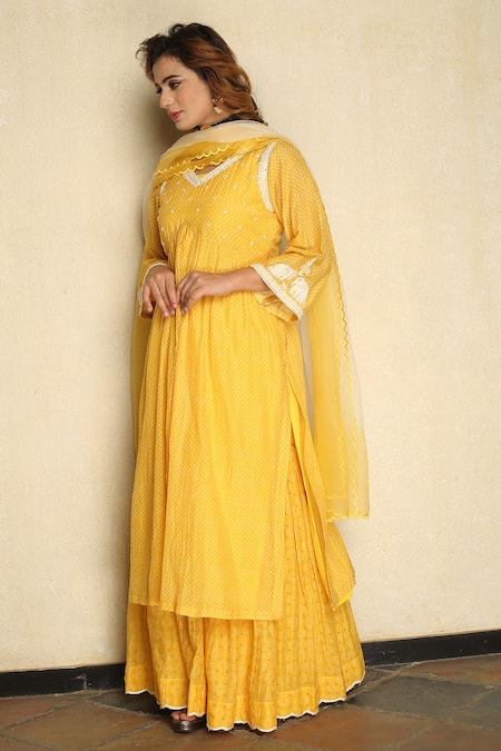 Buy_Falguni.Foram_Yellow Inner Slip Mal, Kurta , Sharara And Set _Online_at_Aza_Fashions