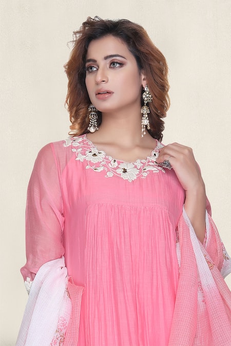 Shop Falguni.Foram Pink Inner Slip , Kurta Chanderi Silk, Sharara And Dupatta Kota Set Online at Aza Fashions Shop_Falguni.Foram_Pink Inner Slip , Kurta Chanderi Silk, Sharara And Dupatta Kota Set _Online_at_Aza_Fashions