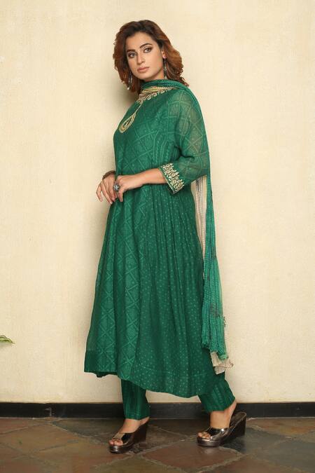 Shop_Falguni.Foram_Green Inner Slip Mal, Kurta , Pant And Dupatta Set _Online_at_Aza_Fashions