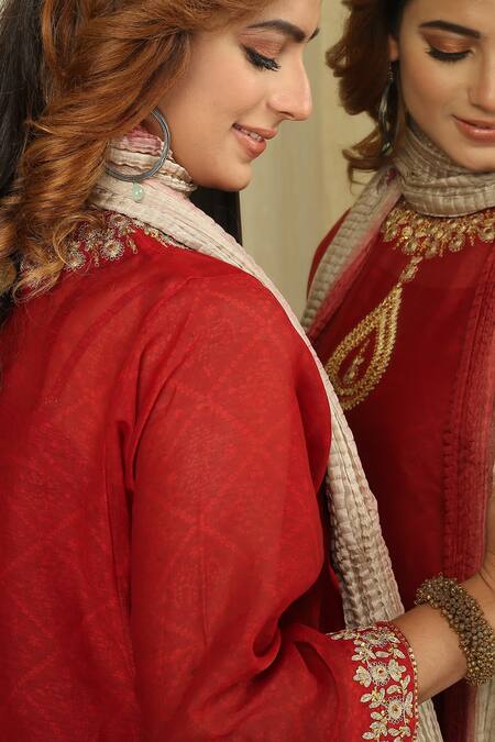 Shop_Falguni.Foram_Maroon Inner Slip Mal, Kurta , Pant And Dupatta Set _Online_at_Aza_Fashions