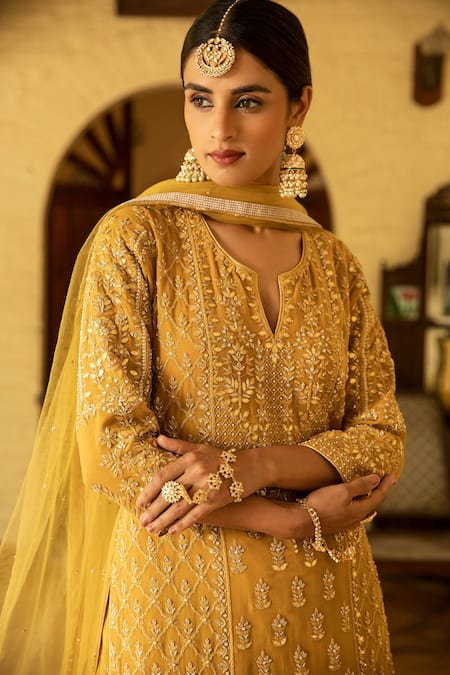 Buy Kritika Dawar Yellow Dupatta Net, Kurta Georgette, Skirt Banarasi Embroidered Lehenga Set Online at Aza Fashions Buy_Kritika Dawar_Yellow Dupatta Net, Kurta Georgette, Skirt Banarasi Embroidered Lehenga Set _Online_at_Aza_Fashions