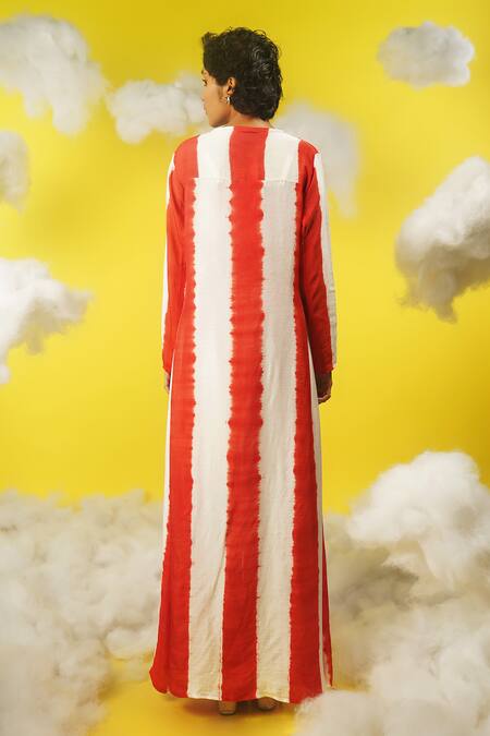 Shop Urban Pataka Red Striped Jacket With Pant Set at Aza Fashions Shop_Urban Pataka_Red Striped Jacket With Pant Set _at_Aza_Fashions