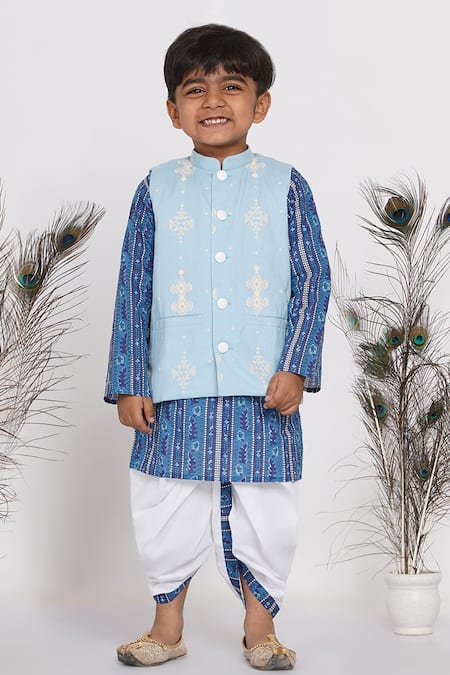 Little Bansi Geometric Print Bundi & Kurta Set 