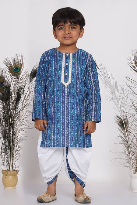 Shop Little Bansi Blue Cotton Mirrors Geometric Print Bundi And Kurta Set Online at Aza Fashions Shop_Little Bansi_Blue Cotton Mirrors Geometric Print Bundi And Kurta Set _Online_at_Aza_Fashions