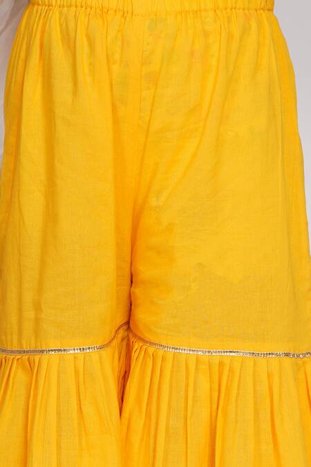 Shop_Little Bansi_White Cotton, Chiffon Sequins, Embroidery, Gota Patti Kurta Sharara Set _Online_at_Aza_Fashions