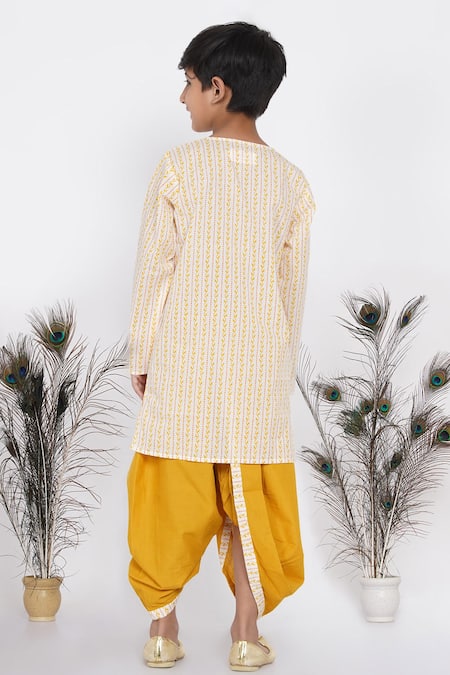 Shop Little Bansi White Cotton Embroidery Printed Kurta And Dhoti Pant Set at Aza Fashions Shop_Little Bansi_White Cotton Embroidery Printed Kurta And Dhoti Pant Set_at_Aza_Fashions