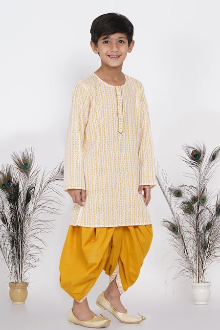 Little Bansi White Cotton Embroidery Printed Kurta And Dhoti Pant Set Online at Aza Fashions Little Bansi_White Cotton Embroidery Printed Kurta And Dhoti Pant Set_Online_at_Aza_Fashions