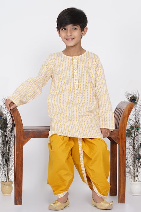 Buy Little Bansi White Cotton Embroidery Printed Kurta And Dhoti Pant Set Online at Aza Fashions Buy_Little Bansi_White Cotton Embroidery Printed Kurta And Dhoti Pant Set_Online_at_Aza_Fashions