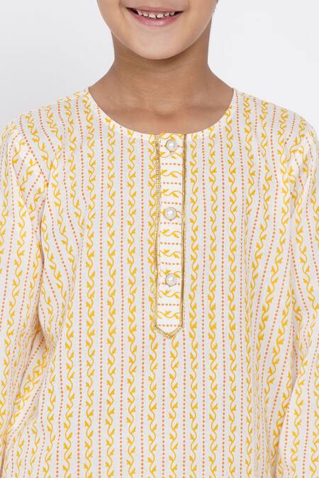 Shop Little Bansi White Cotton Embroidery Printed Kurta And Dhoti Pant Set Online at Aza Fashions Shop_Little Bansi_White Cotton Embroidery Printed Kurta And Dhoti Pant Set_Online_at_Aza_Fashions