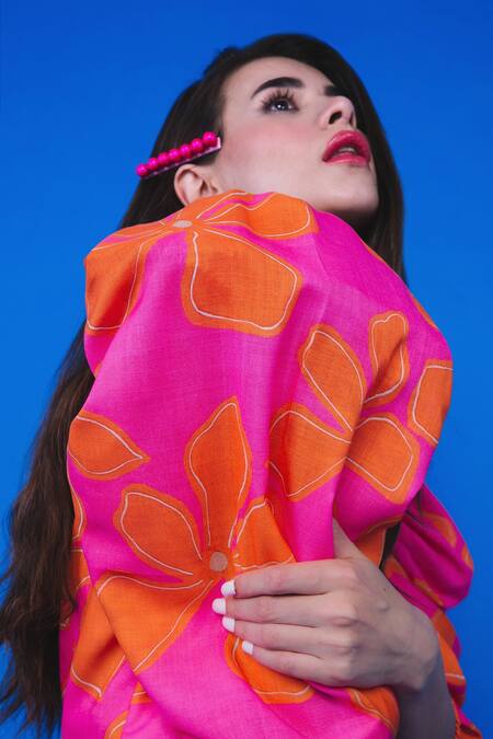 Buy_Sonam Parmar Jhawar_Pink Linen Floral V Neck Cheri Print Dress _Online_at_Aza_Fashions