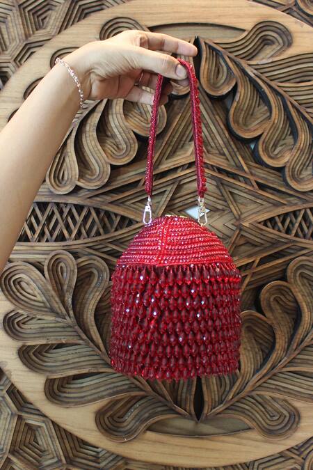 Buy Nayaab By Sonia Maroon Embroidery, Beads Suede Polti Bag With Handle Online at Aza Fashions Buy_Nayaab By Sonia_Maroon Embroidery, Beads Suede Polti Bag With Handle _Online_at_Aza_Fashions