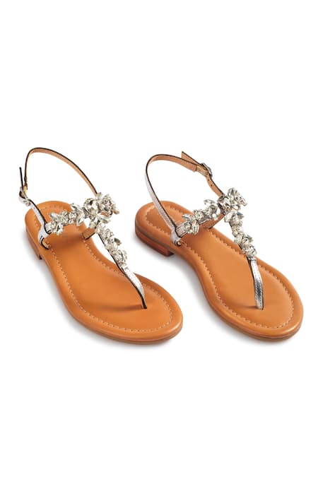 Nine By Janine_Silver Embroidery Helene Embellished Strap Sandals _Online_at_Aza_Fashions