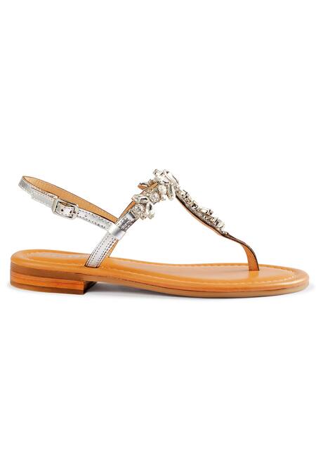 Buy_Nine By Janine_Silver Embroidery Helene Embellished Strap Sandals _Online_at_Aza_Fashions