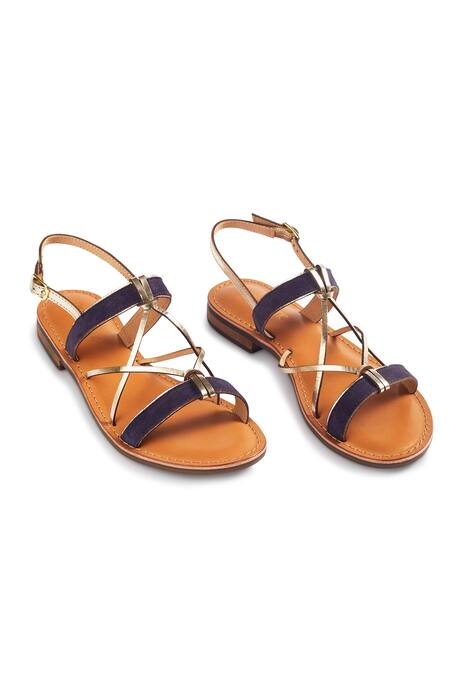 Nine By Janine_Blue Plain Arawan Cross Strap Suede Sandals _Online_at_Aza_Fashions