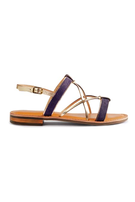 Buy_Nine By Janine_Blue Plain Arawan Cross Strap Suede Sandals _Online_at_Aza_Fashions