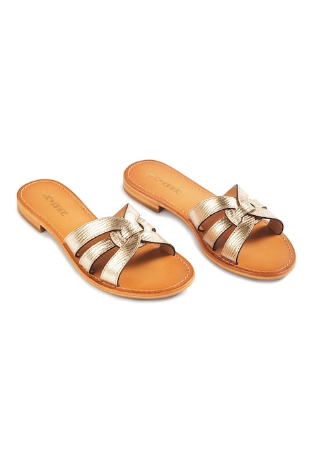 Buy Gold Plain Celeste Cut out Strap Sandal by Nine By Janine