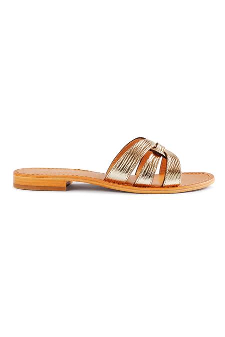 Nine By Janine_Gold Plain Celeste Cut-out Strap Sandal _Online_at_Aza_Fashions