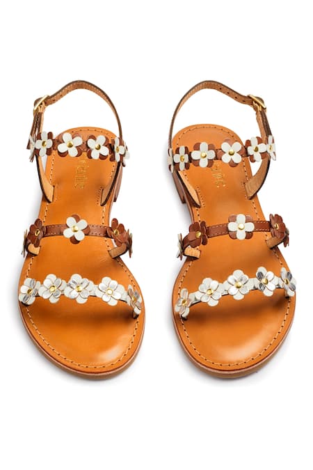 Shop_Nine By Janine_Brown Plain Calytrix Floral Applique Sandals _at_Aza_Fashions