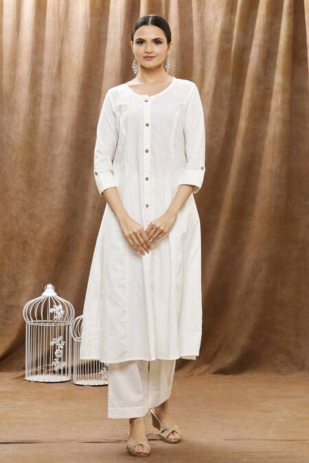 Ethnic Wear Lakshita | White Long Embroidery Two Layered Kurti –  Explorviewwear