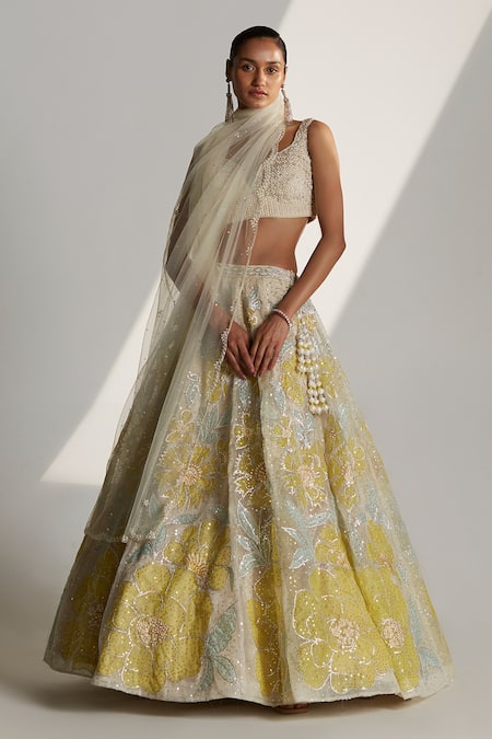 Angad Singh Organza Applique Bridal Lehenga Set 