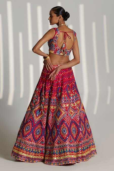 Angad Singh Raw Silk Embroidered Lehenga Set 