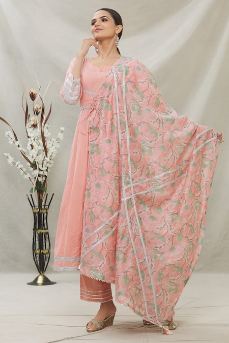 Khwaab by Sanjana Lakhani Peach Gota Work Anarkali Set 