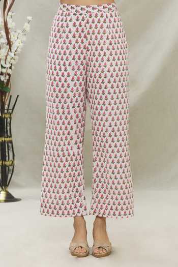Shop_Samyukta Singhania_Pink Cotton Floral Print Kurta Set_Online_at_Aza_Fashions