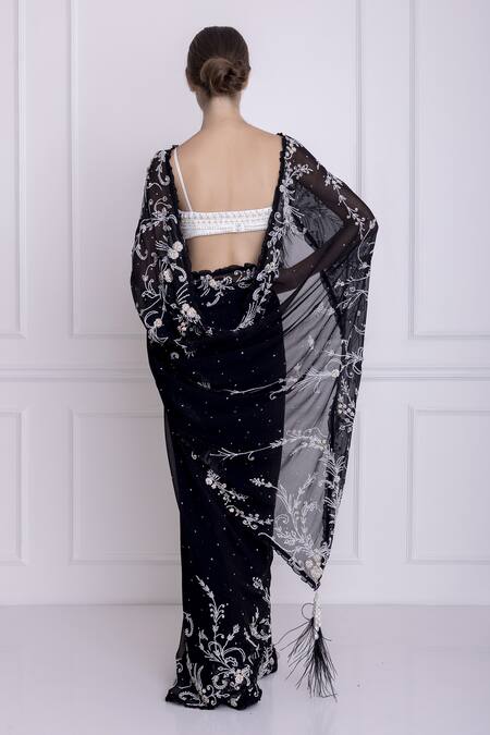 DILNAZ_White Net And Polyester Satin Embellished Pearls Scoop Neck Bustier _Online_at_Aza_Fashions