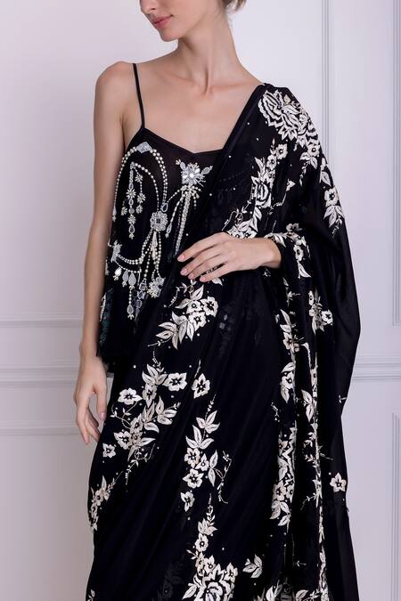 Dilnaz_Black Net And Viscose Georgette Embellished Hand Embroidered Camisole _Online_at_Aza_Fashions