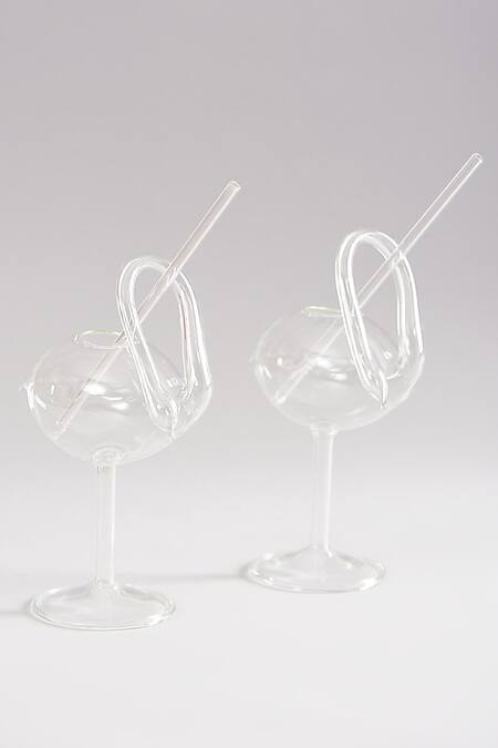 Shop_Elysian Home_White Glass Swan Cocktail Set Of 2_Online_at_Aza_Fashions