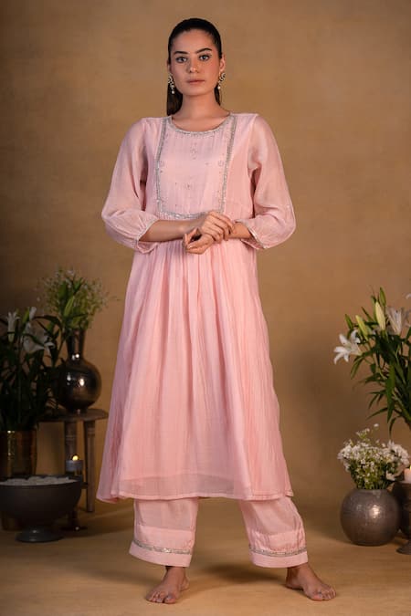 Pants and Pajamas Chanderi Embroidered Kurta 