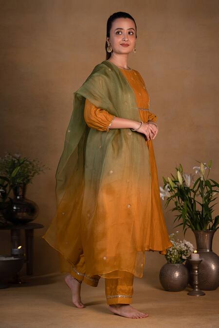 Pants And Pajamas Yellow Organza, Chanderi, Cotton Silk Sequins, Zardozi Embroidered Kurta Set Online at Aza Fashions Pants And Pajamas_Yellow Organza, Chanderi, Cotton Silk Sequins, Zardozi Embroidered Kurta Set _Online_at_Aza_Fashions