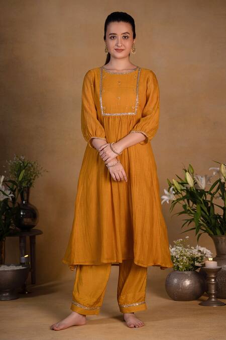 Buy Pants And Pajamas Yellow Organza, Chanderi, Cotton Silk Sequins, Zardozi Embroidered Kurta Set Online at Aza Fashions Buy_Pants And Pajamas_Yellow Organza, Chanderi, Cotton Silk Sequins, Zardozi Embroidered Kurta Set _Online_at_Aza_Fashions