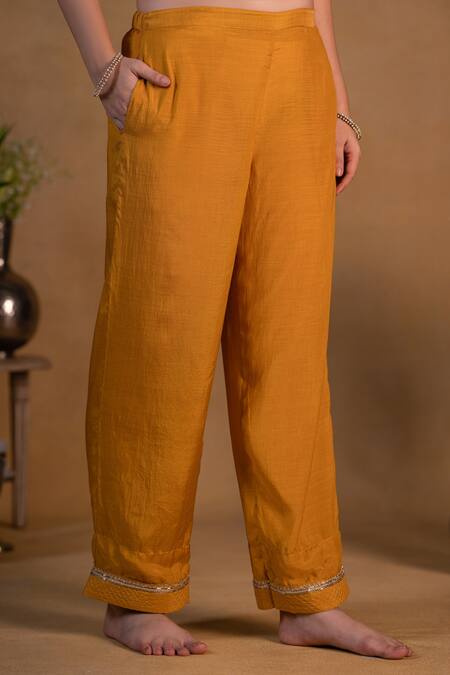 Pants And Pajamas Yellow Organza, Chanderi, Cotton Silk Sequins, Zardozi Embroidered Kurta Set at Aza Fashions Pants And Pajamas_Yellow Organza, Chanderi, Cotton Silk Sequins, Zardozi Embroidered Kurta Set _at_Aza_Fashions