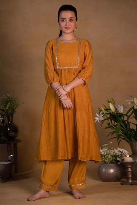 Pants and Pajamas Chanderi Embroidered Kurta 