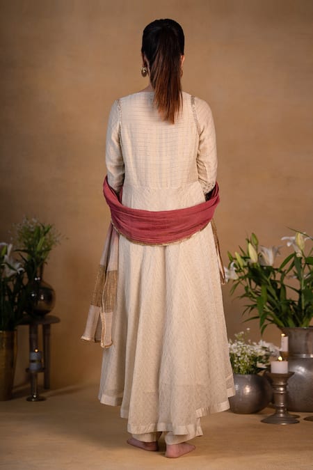 Shop Pants And Pajamas Beige Chanderi, Cotton Silk Zardozi , Zari Round Embroidered Kurta Set at Aza Fashions Shop_Pants And Pajamas_Beige Chanderi, Cotton Silk Zardozi , Zari Round Embroidered Kurta Set _at_Aza_Fashions