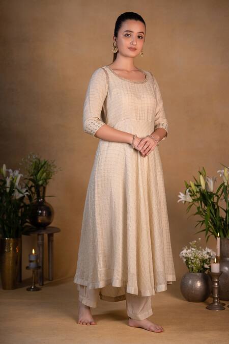 Buy Pants And Pajamas Beige Chanderi, Cotton Silk Zardozi , Zari Round Embroidered Kurta Set Online at Aza Fashions Buy_Pants And Pajamas_Beige Chanderi, Cotton Silk Zardozi , Zari Round Embroidered Kurta Set _Online_at_Aza_Fashions