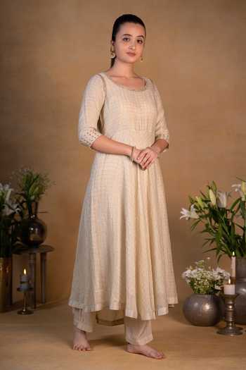 Pants And Pajamas Beige Cotton Silk Straight Pant Online at Aza Fashions Pants And Pajamas_Beige Cotton Silk Straight Pant_Online_at_Aza_Fashions