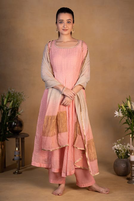 Pants and Pajamas Chanderi Embroidered Kurta Set 