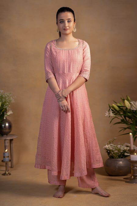 Pants and Pajamas Chanderi Embroidered Kurta 