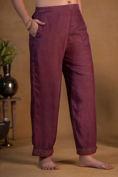 Pants And Pajamas Purple Organza, Chanderi, Cotton Silk Gota Work, Embroidered Anarkali Set at Aza Fashions Pants And Pajamas_Purple Organza, Chanderi, Cotton Silk Gota Work, Embroidered Anarkali Set _at_Aza_Fashions