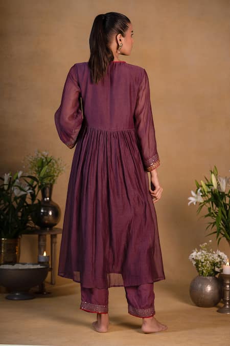 Shop Pants And Pajamas Purple Cotton Silk Sequins, Zardozi Work Embroidered Hem Pant at Aza Fashions Shop_Pants And Pajamas_Purple Cotton Silk Sequins, Zardozi Work Embroidered Hem Pant _at_Aza_Fashions