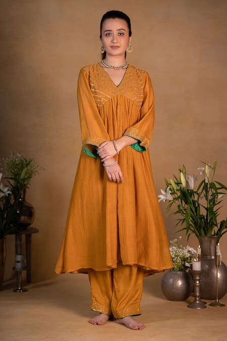 Pants and Pajamas Chanderi Embroidered Anarkali 