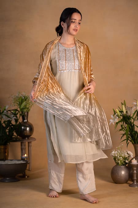 Pants and Pajamas Ombre Silver Zari Dupatta 