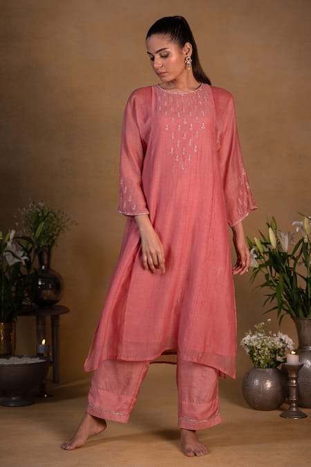 Pants and Pajamas Chanderi Embroidered Kurta 