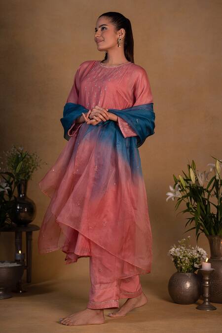 Pants And Pajamas Blue Organza Sequins, Zardozi Work Ombre Embroidered Dupatta Online at Aza Fashions Pants And Pajamas_Blue Organza Sequins, Zardozi Work Ombre Embroidered Dupatta _Online_at_Aza_Fashions